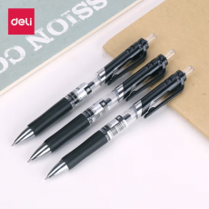得力中性笔按动S01及配套笔芯 商务签字笔0.5mm 办公用品按压水笔 黑色 三支装