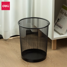 得力(deli)小号金属网状垃圾桶 办公家用圆纸篓 9188