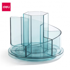 得力（deli） 906 多功能四层笔筒 办公用品 透明色 8943 圆形旋转笔筒-透明蓝
