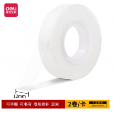 得力（deli）隐形胶带 可书写 隐形粘贴 胶条 12mm*36y（2卷/卡）【6卡装-30111】